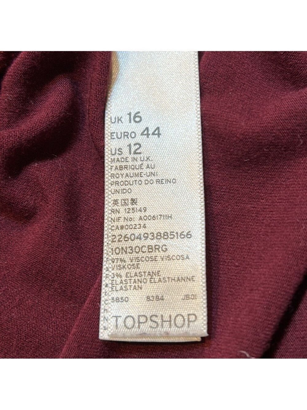 TOPSHOP Solid Maroon Long Sleeve Maxi Dress Size 12 - Picture 6 of 6
